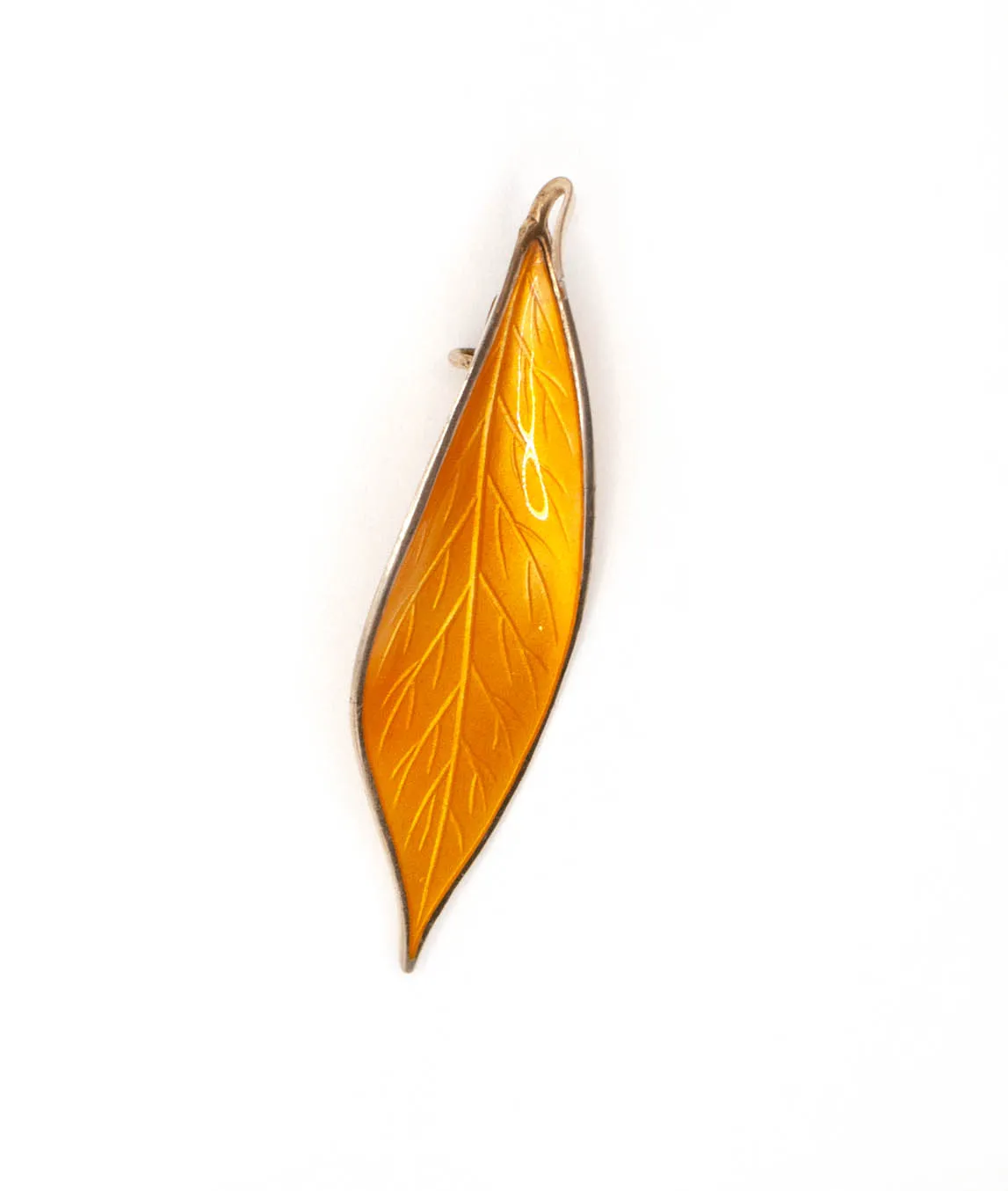 Yellow enamel on sterling silver leaf brooch by David Andersen