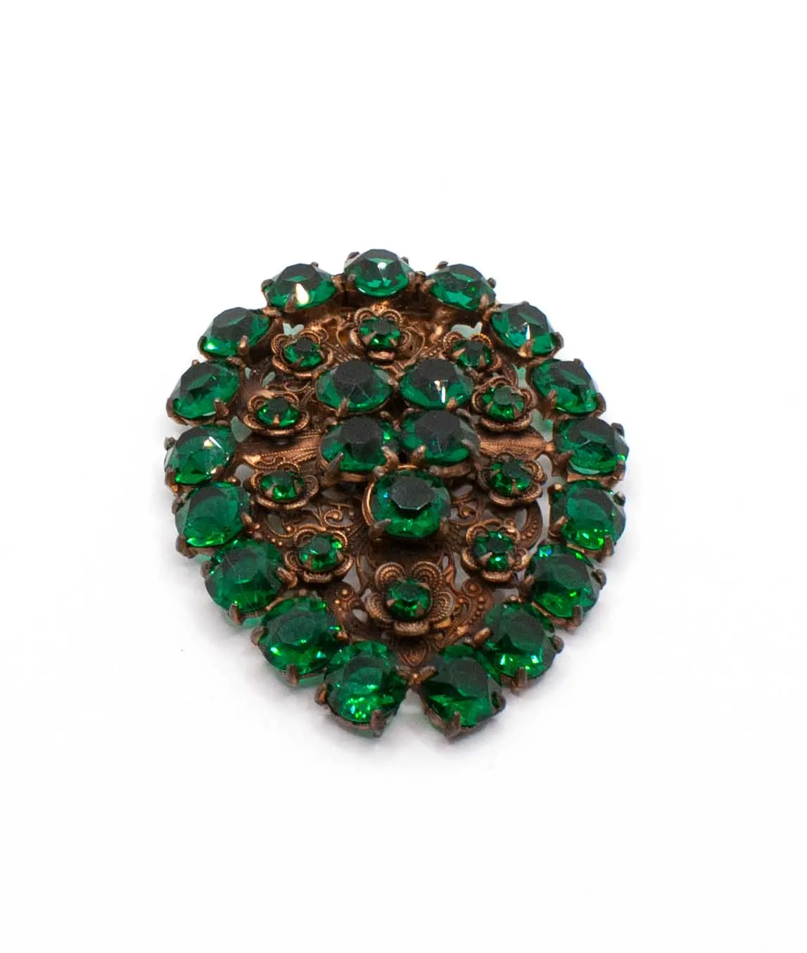 Dress clip set with dark emerald green glass crystals