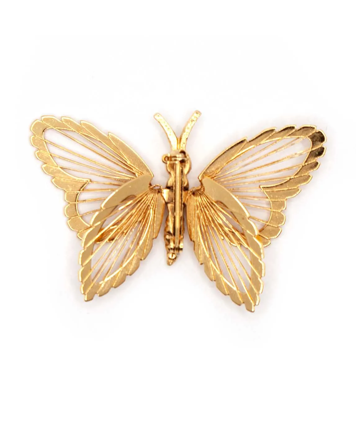 Back of Monet Menagerie butterfly brooch pin gold tone with wire wings