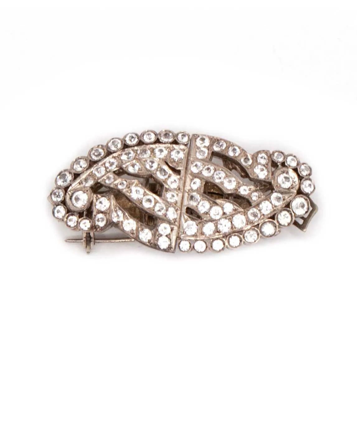 1930s double brooch clip with Indian silver and rhinestones