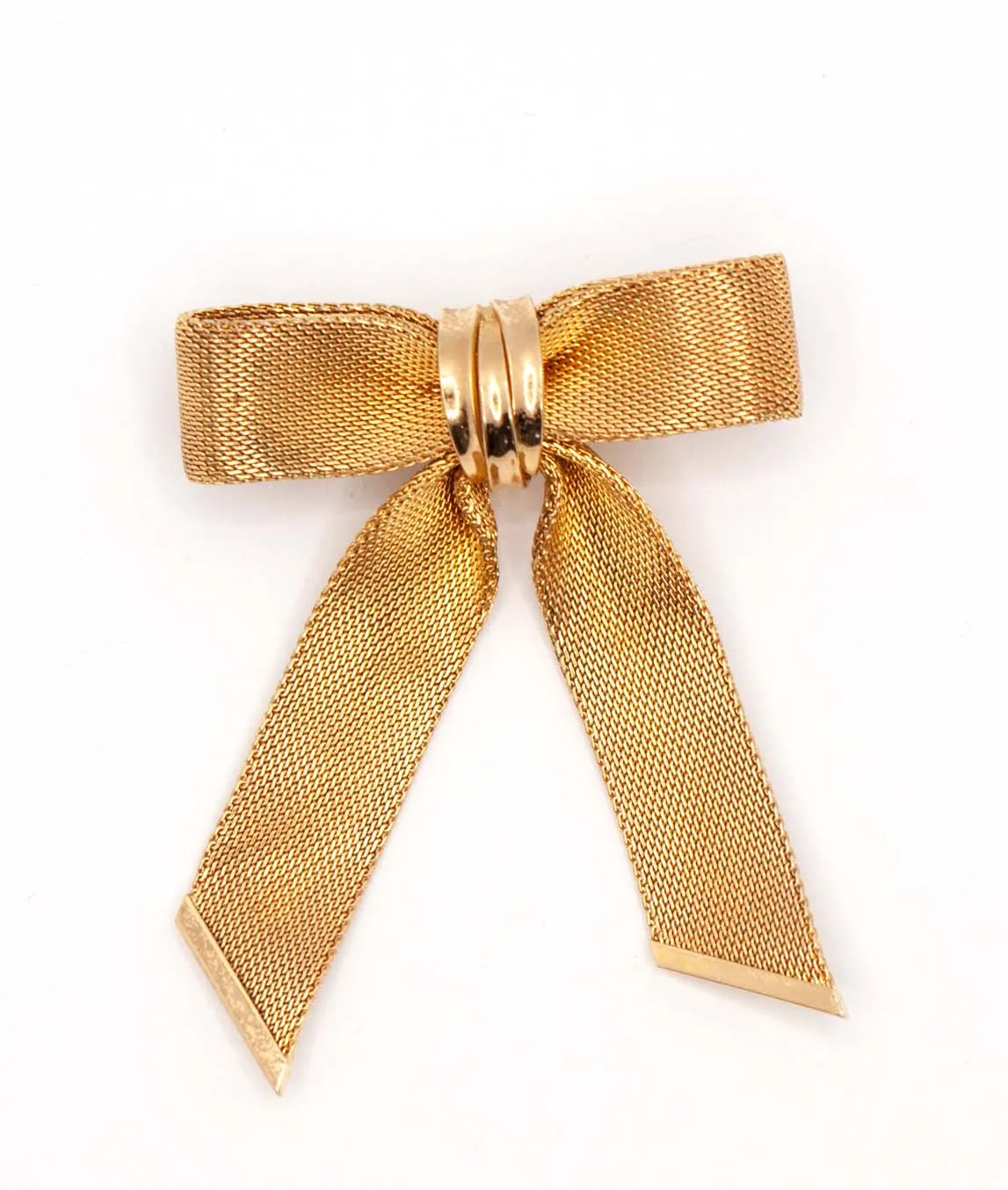 Christian Dior 1964 gold plated woven metal bow brooch