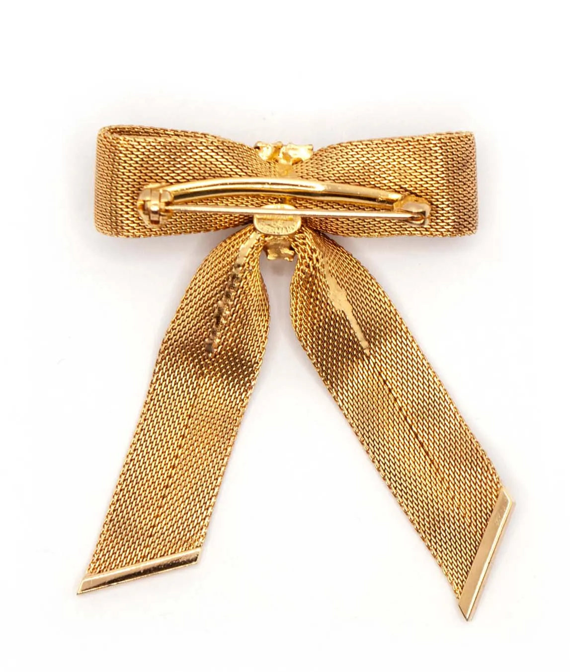 Christian Dior 1964 gold plated woven metal bow brooch back
