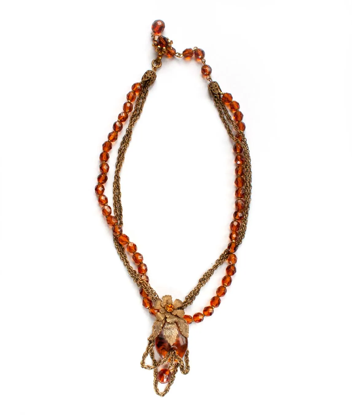 Miriam Haskell pineapple necklace with bronze beads and chains