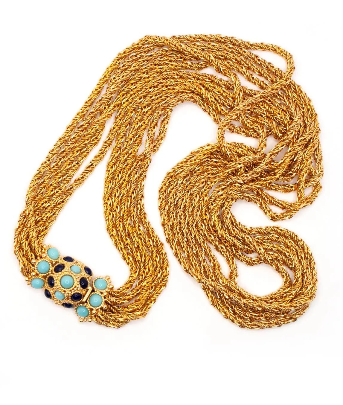 Christian Dior multi-chain necklace with turquoise and blue glass decorative clasp