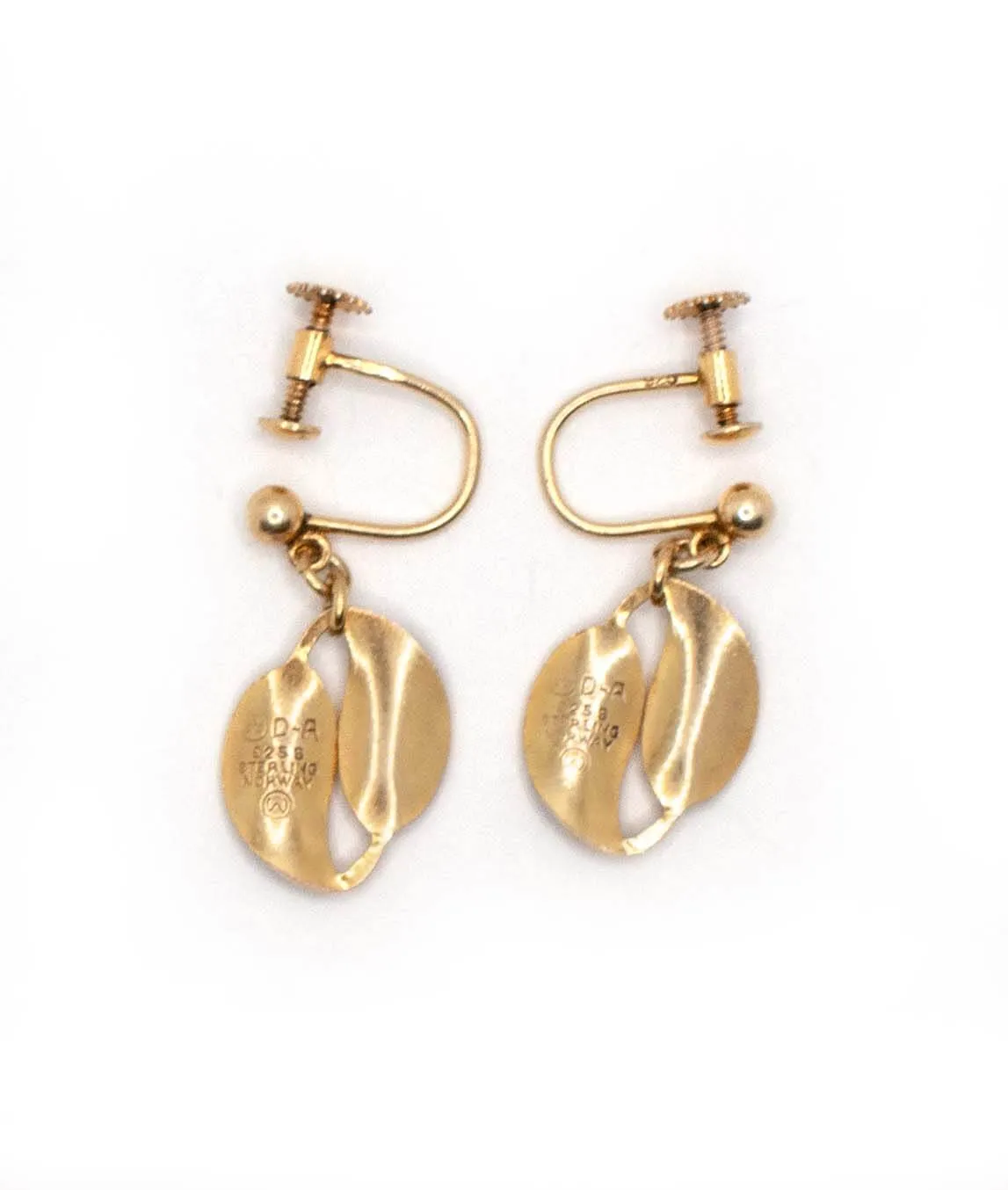 Back of gilded silver dangle leaf earrings by David Andersen