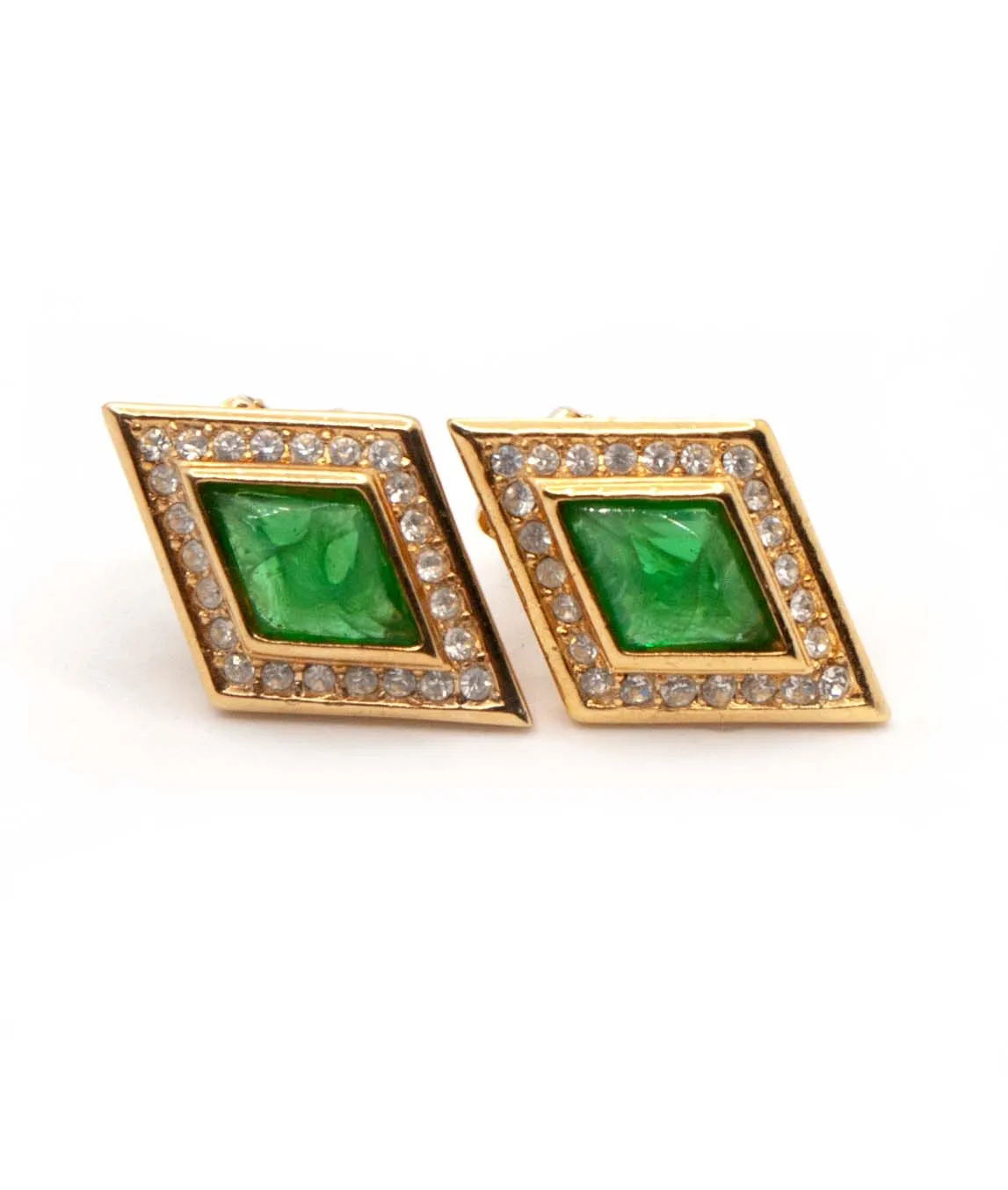 Vintage Christian Dior clip earrings with flawed emerald art glass