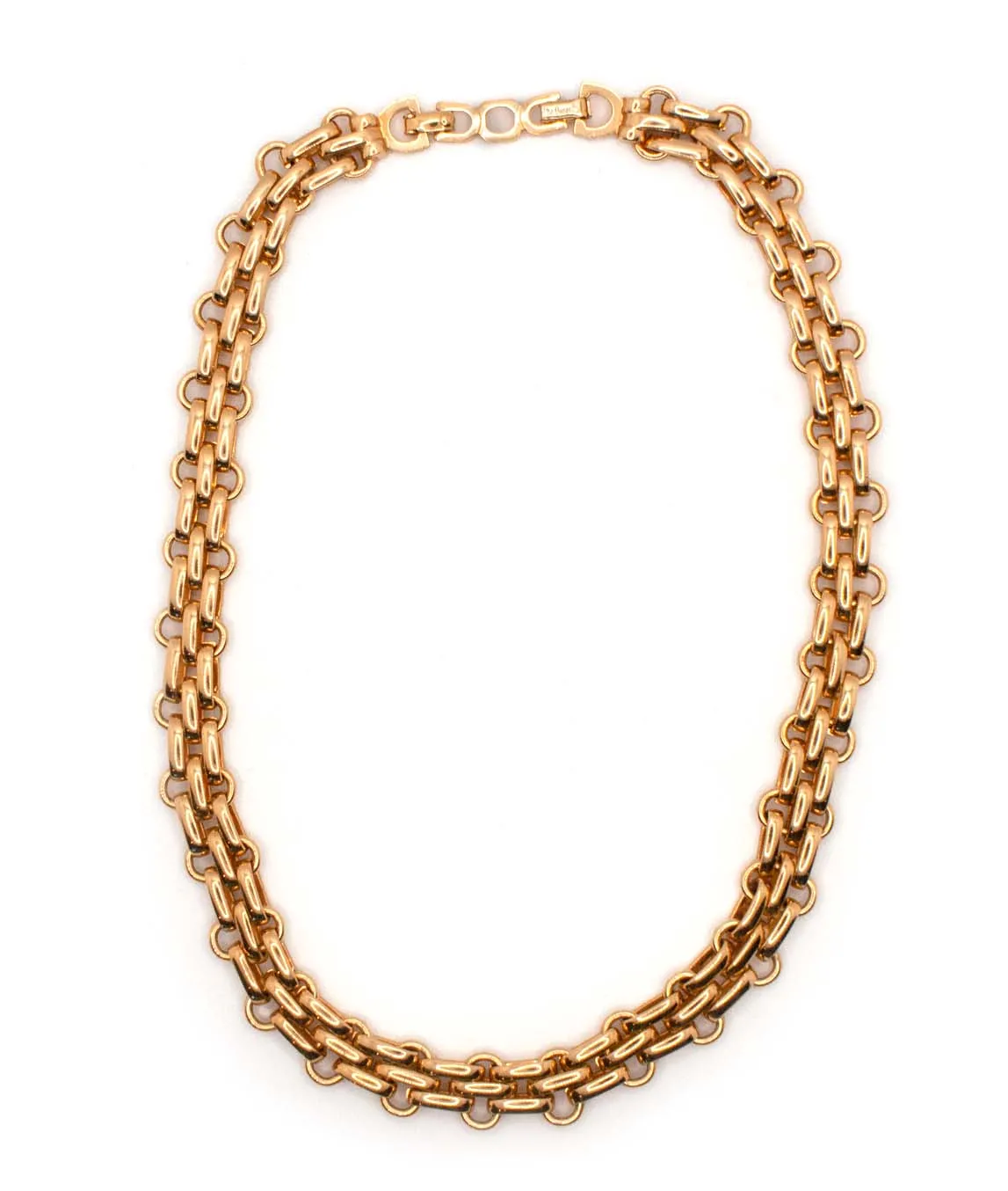 Christian Dior chunky fancy link gold plated chain necklace