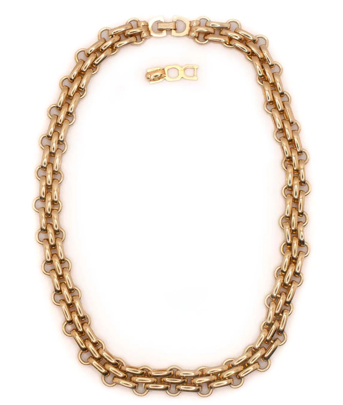 Christian Dior chunky fancy link gold plated chain necklace with extender