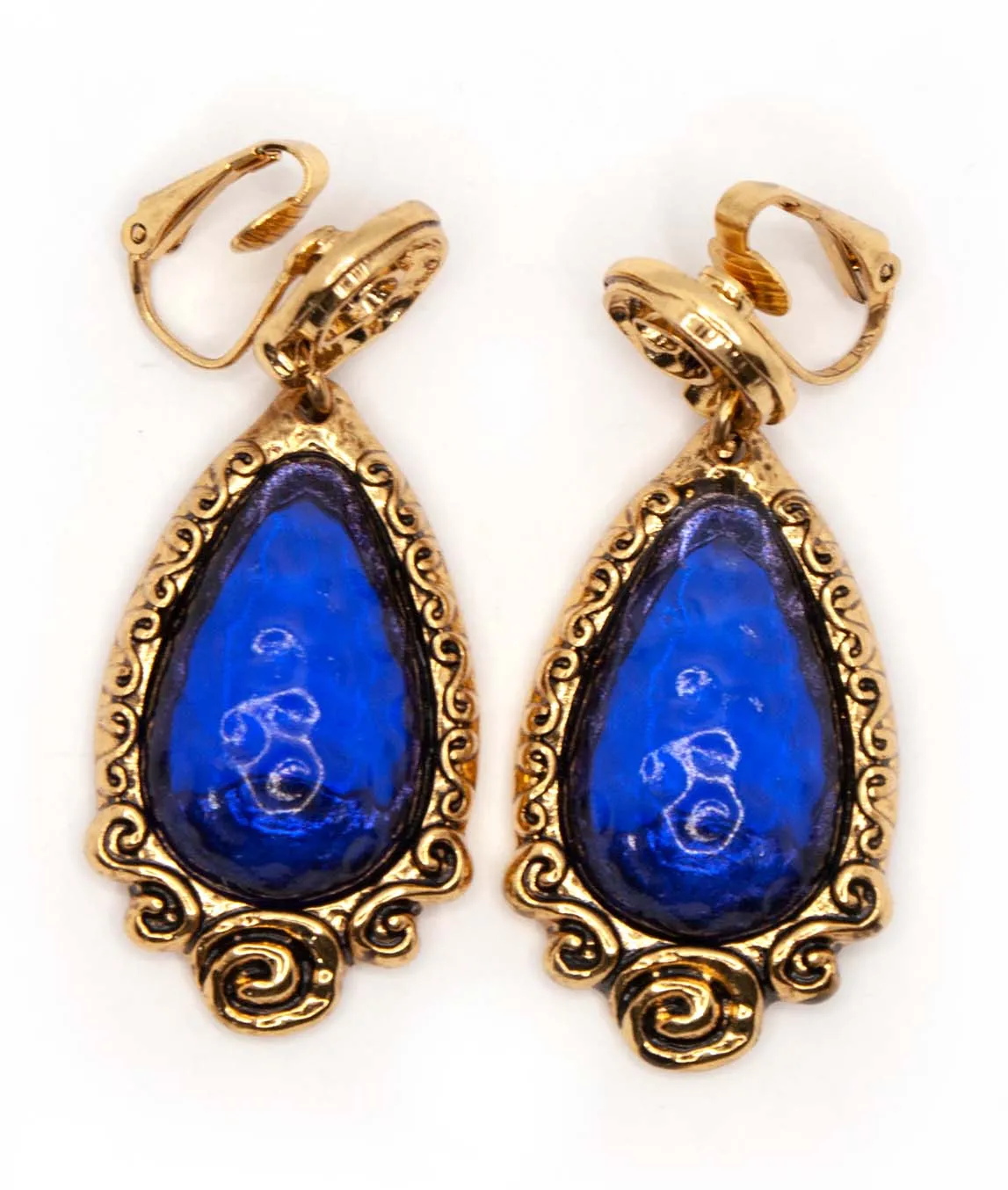 Blue glass gold plated drop earrings by Christian Lacroix vintage
