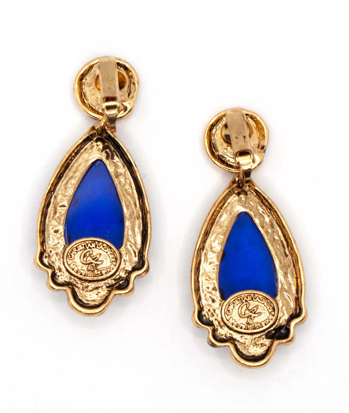 Back of blue and gold Christian Lacroix earrings