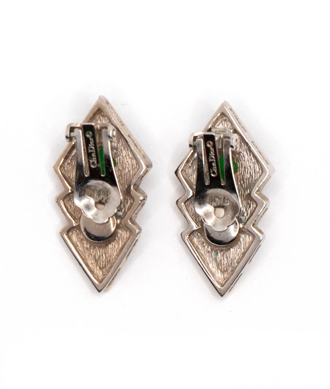 Back of silver tone clip on earrings by Christian Dior