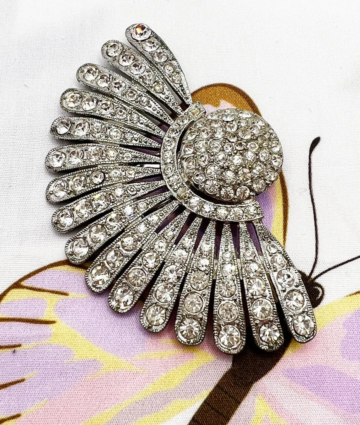 American vintage fan shaped rhinestone dress clip