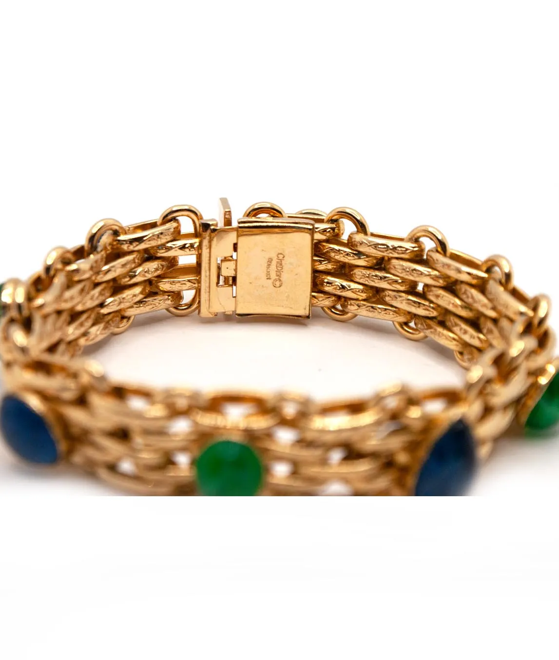 Gold-plated link bracelet by Christian Dior done up photo showing interior