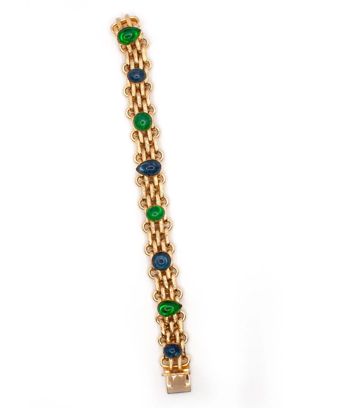 Green and blue glass gold fancy link bracelet by Christian Dior
