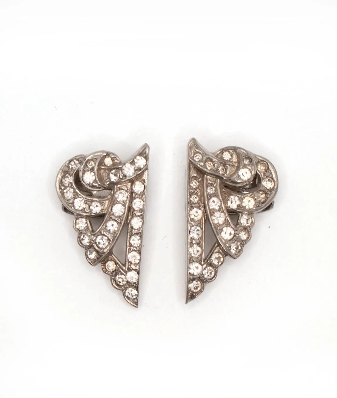 Two dress clips silver tone with clear rhinestones