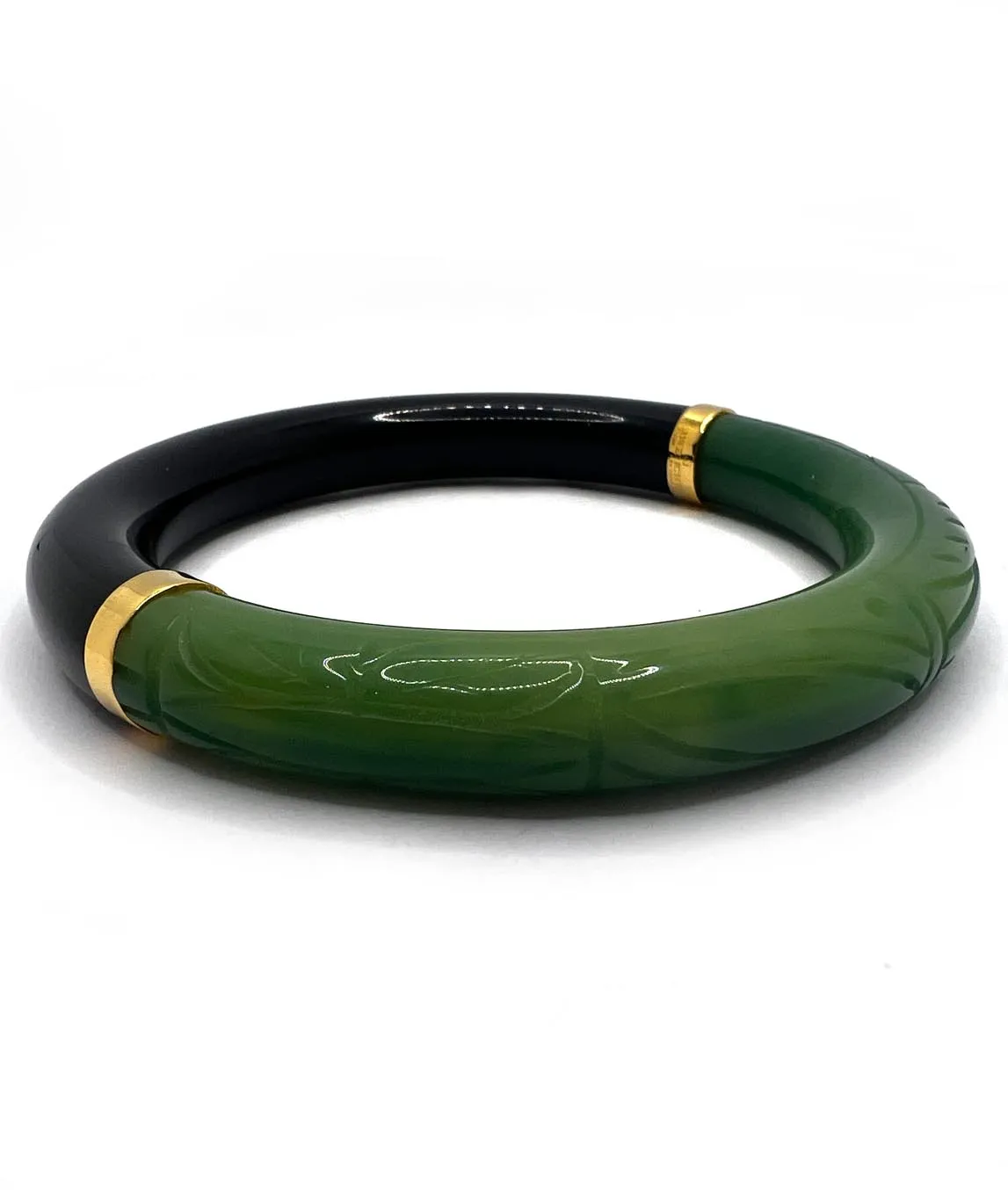 Givenchy green and black carved bangle with gold joins 