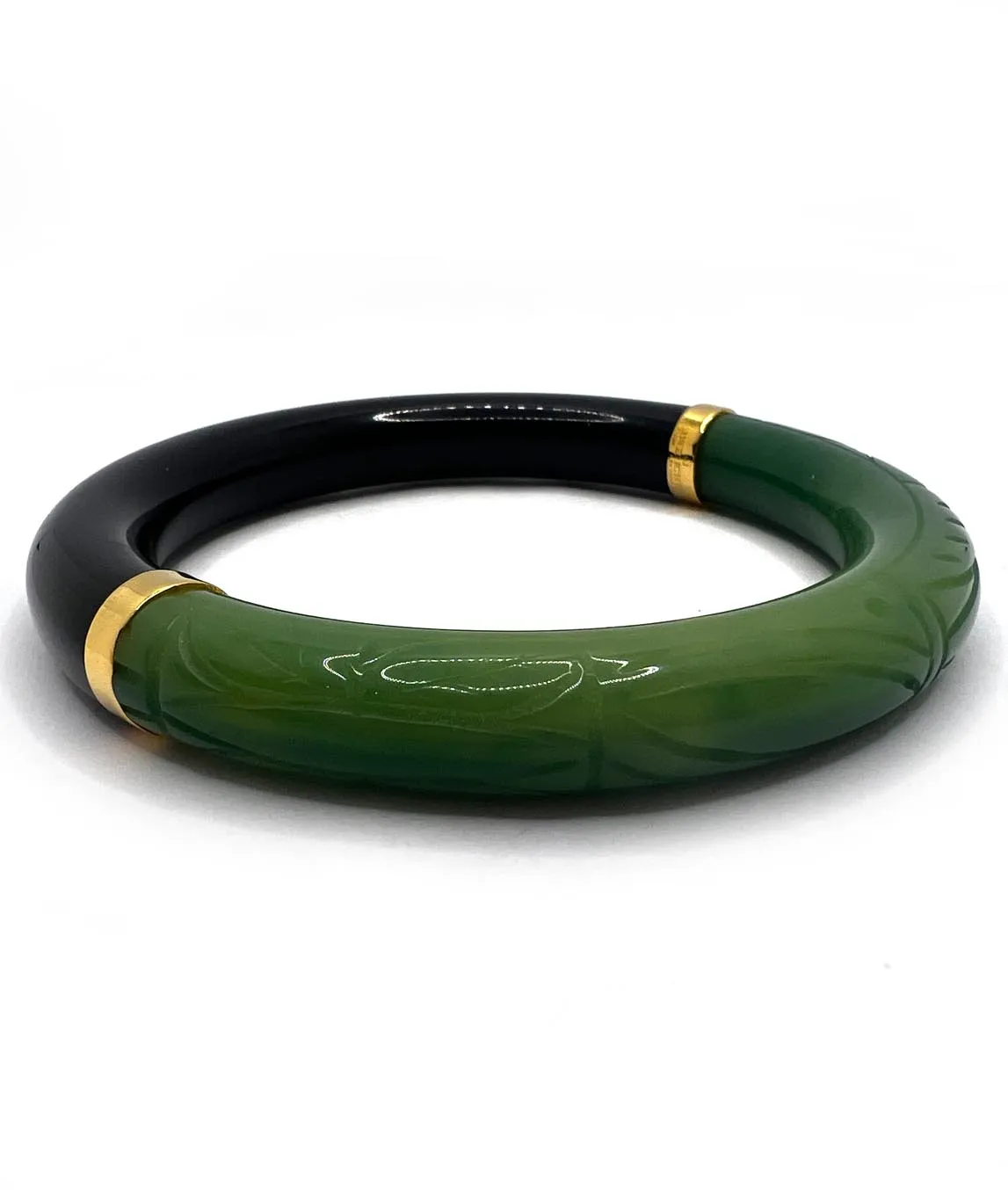 Givenchy green and black carved bangle with gold joins