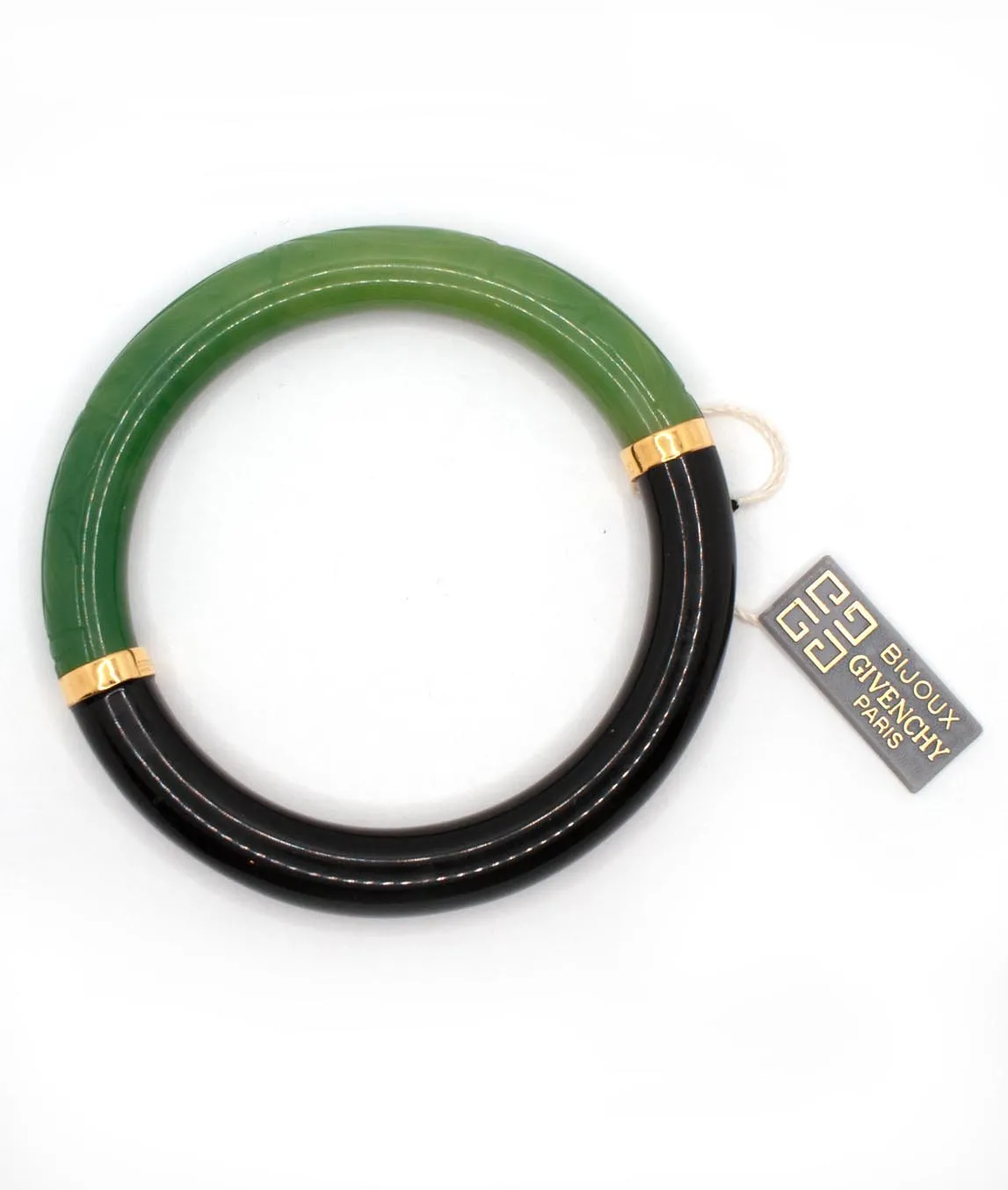 Givenchy green and black bangle with gold joins and Givenchy store tag