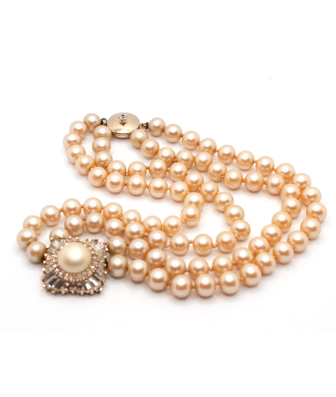 Panetta two strand faux pearl necklace with champagne beads
