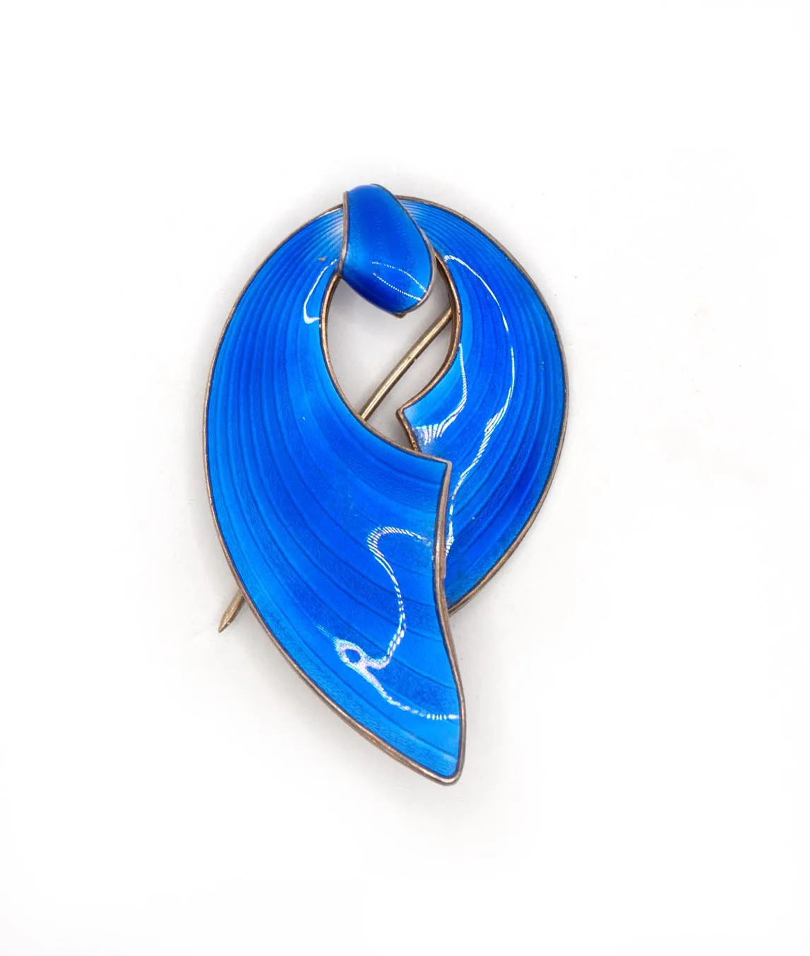 Royal blue enamel brooch by Norwegian silversmith Finn Jensen top view