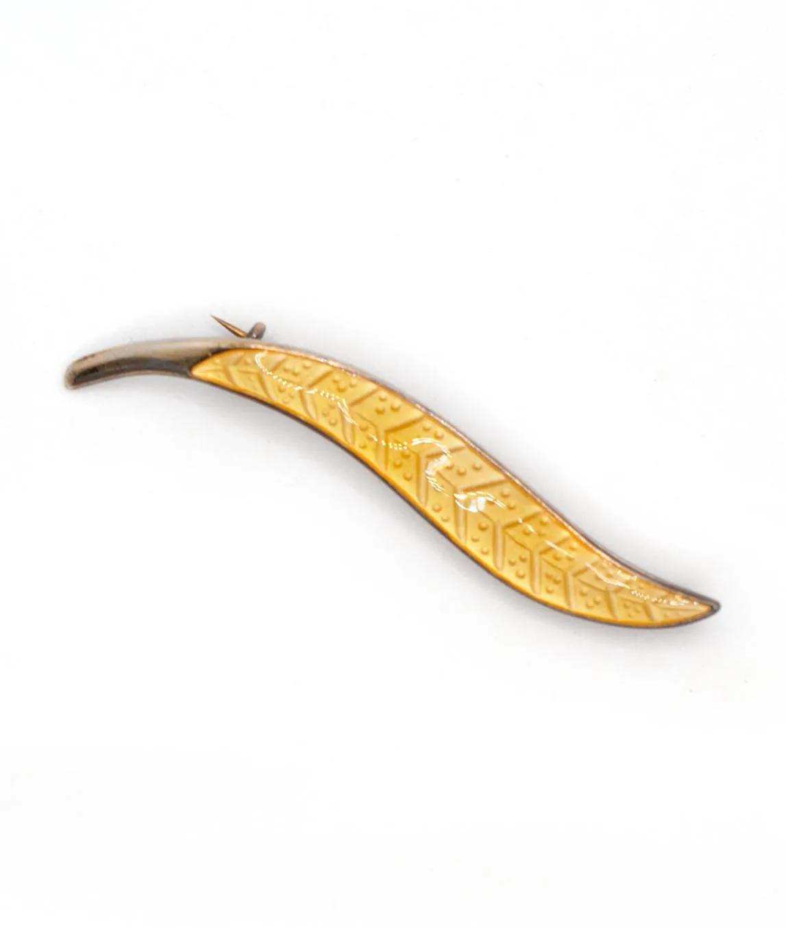 Aksel Holmsen yellow enamel leaf brooch top view