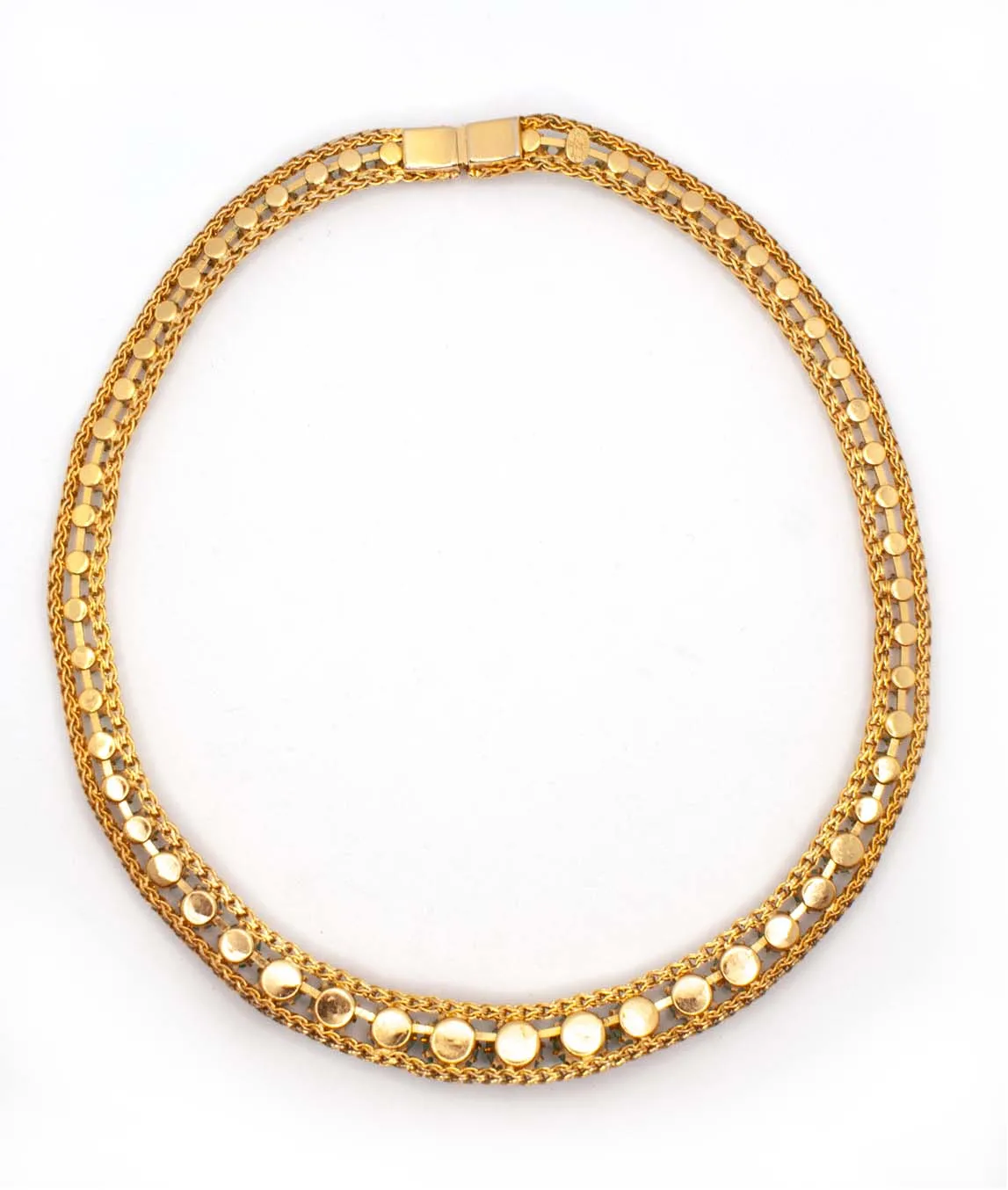 Back of gold plated choker necklace by Christian Dior