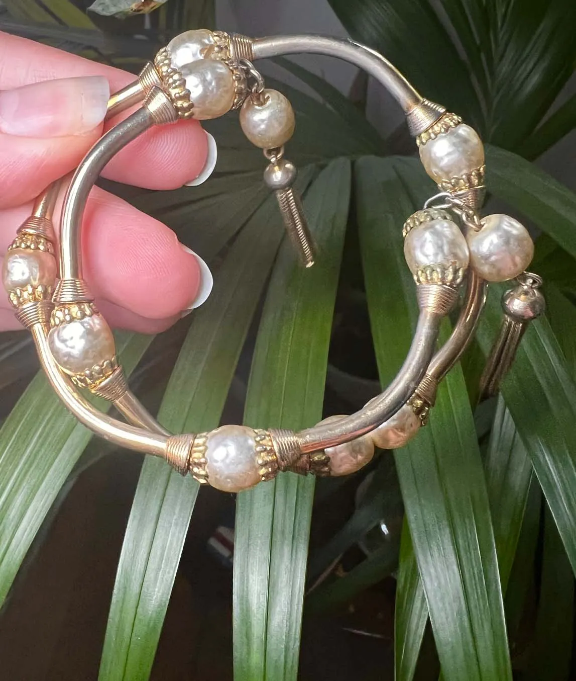 Miriam Haskell 1940s vintage wrap bracelet with baroque pearls and tassels