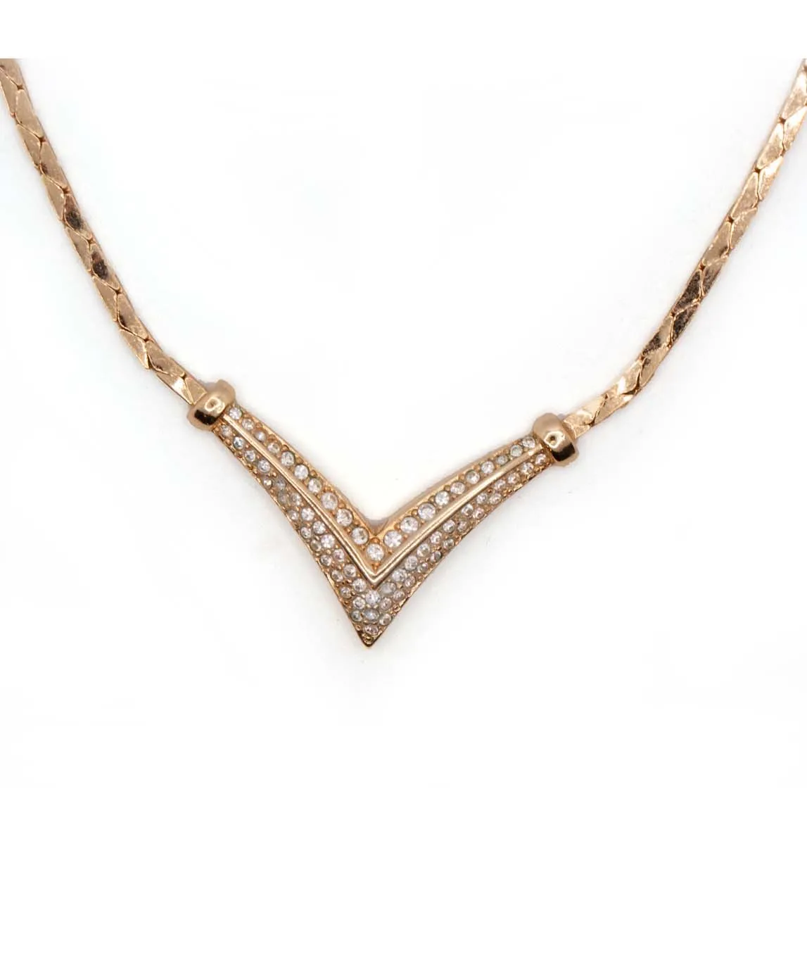 1980s Christian Dior Gold Plated Necklace w Rhinestone Gadelles Vintage