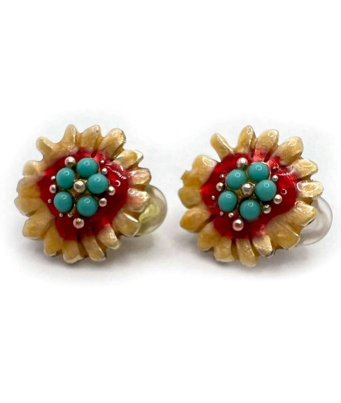 Christian Lacroix yellow and red enamel earrings with turquoise beads