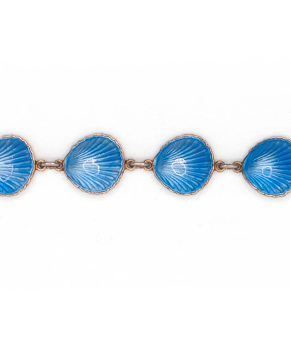 Blue enamel shell bracelet close up