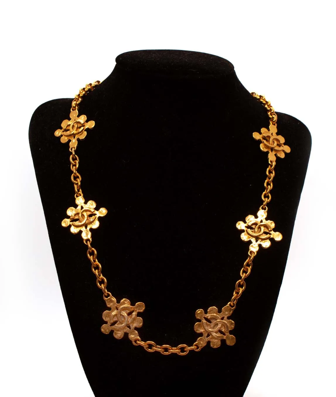 Vintage Chanel gold tone medallion CC logo chain necklace