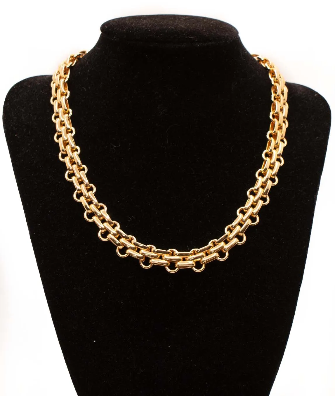 Vintage Christian Dior Fancy Link Chain Necklace on black bust