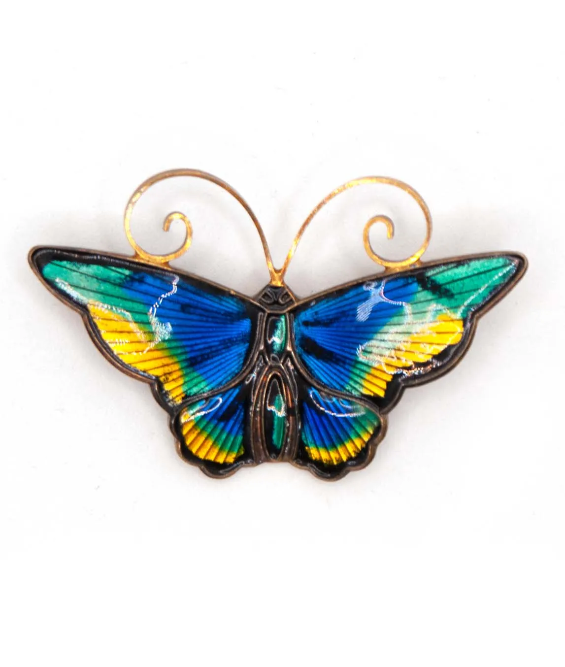 Yellow blue and green enamel butterfly brooch by David Andersen