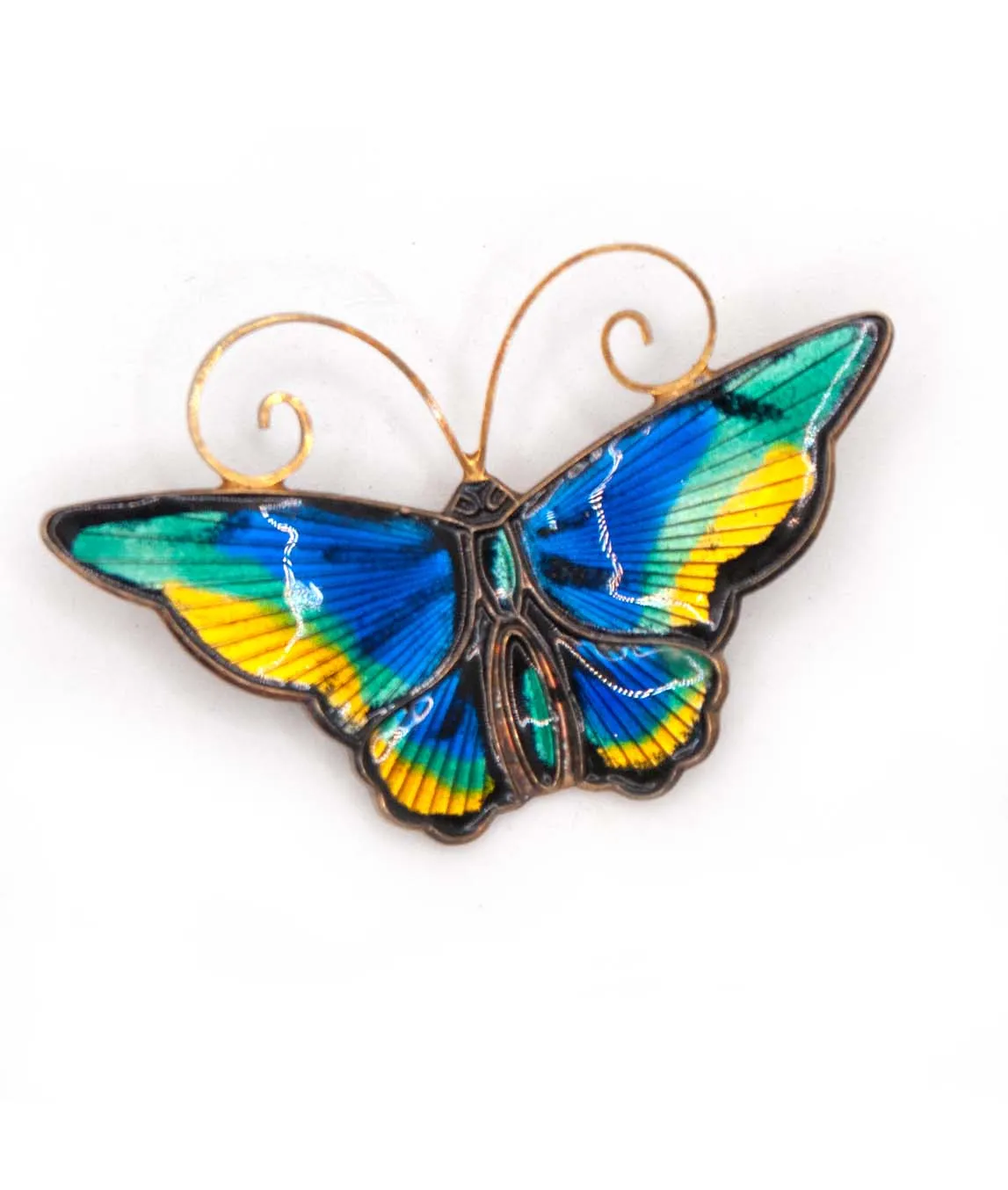 Yellow blue and green enamel butterfly brooch by David Andersen