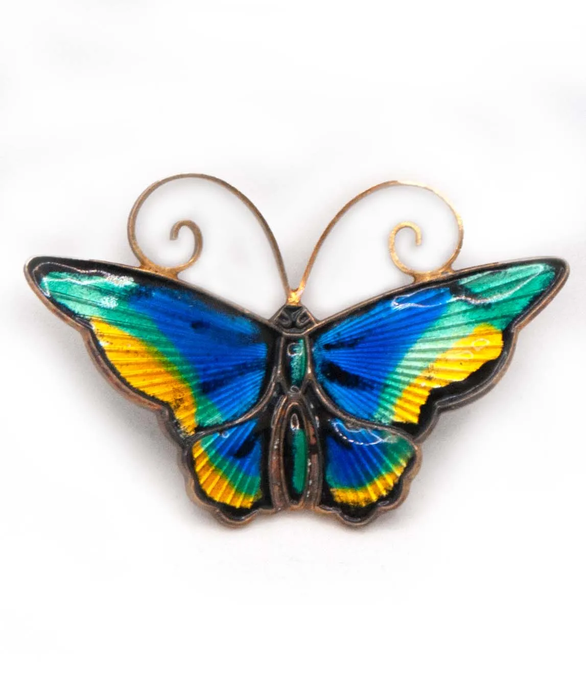 Yellow blue and green enamel butterfly brooch by David Andersen
