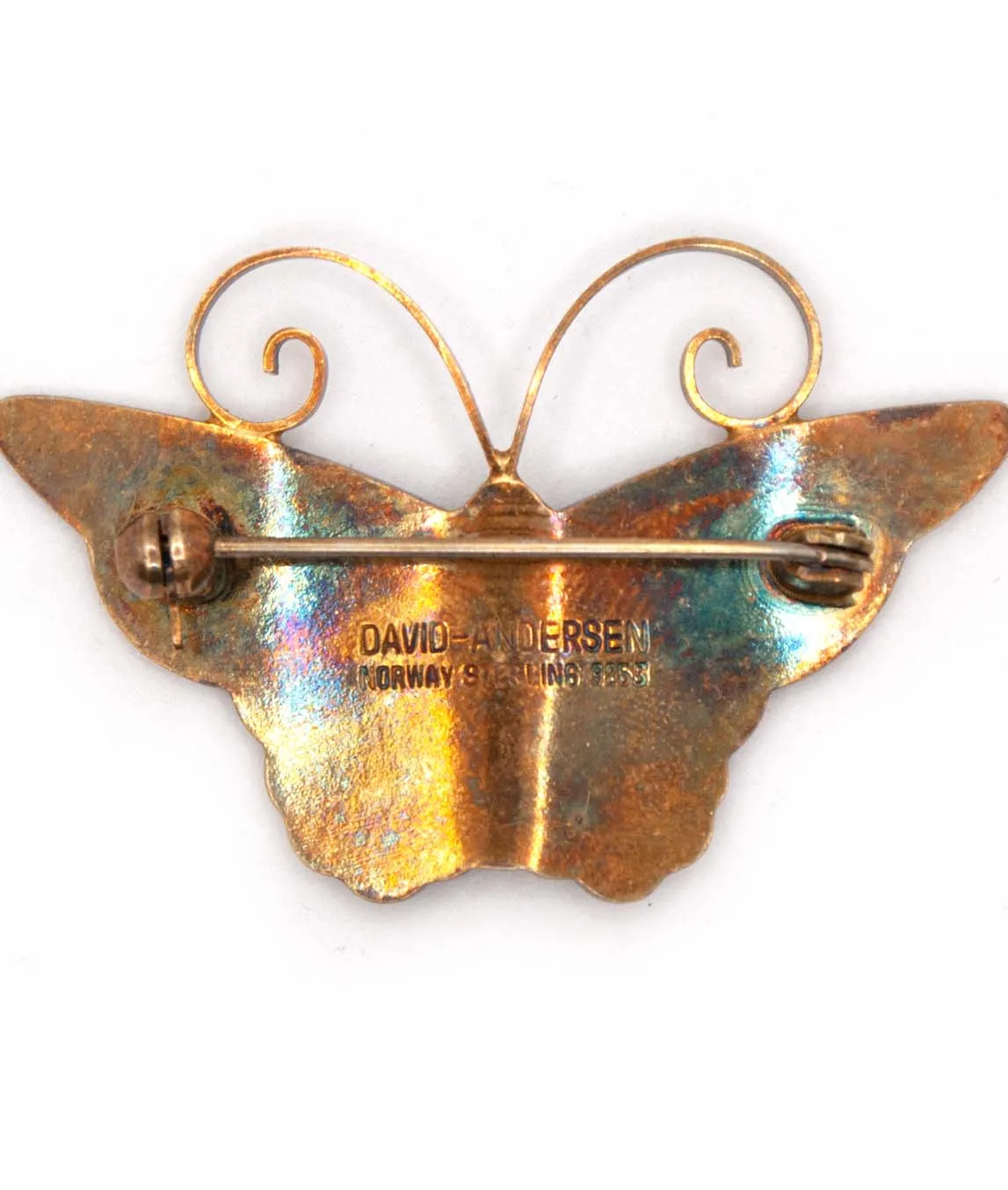 Back of vintage butterfly brooch with rollclasp signed David Andersen