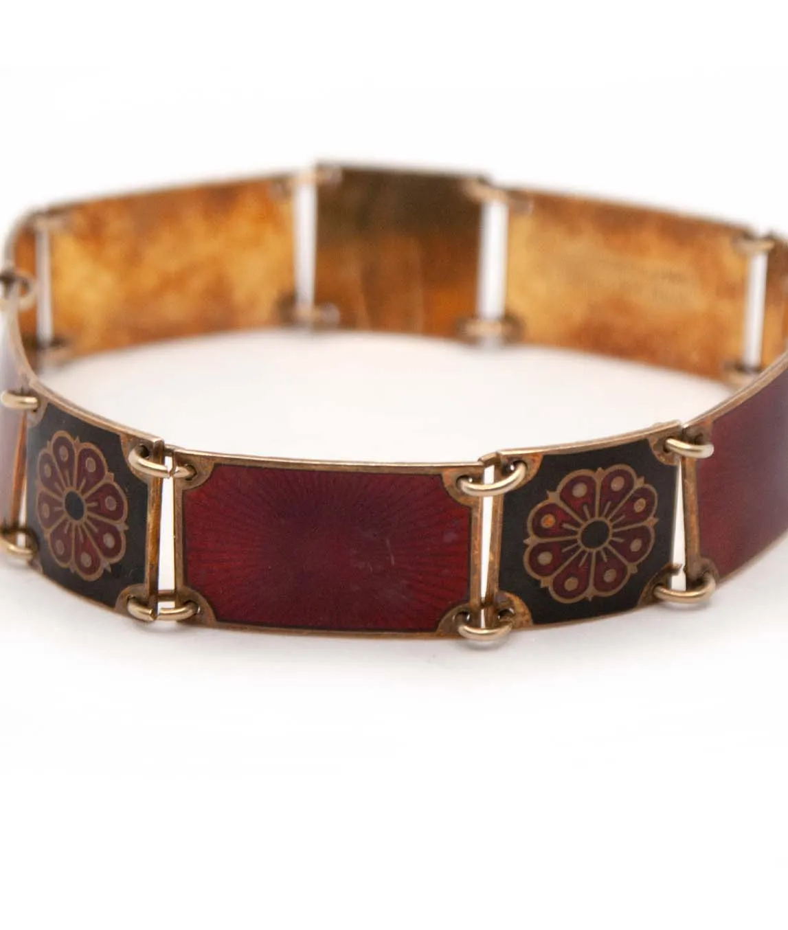 David-Andersen red and black enamel panel bracelet fastened
