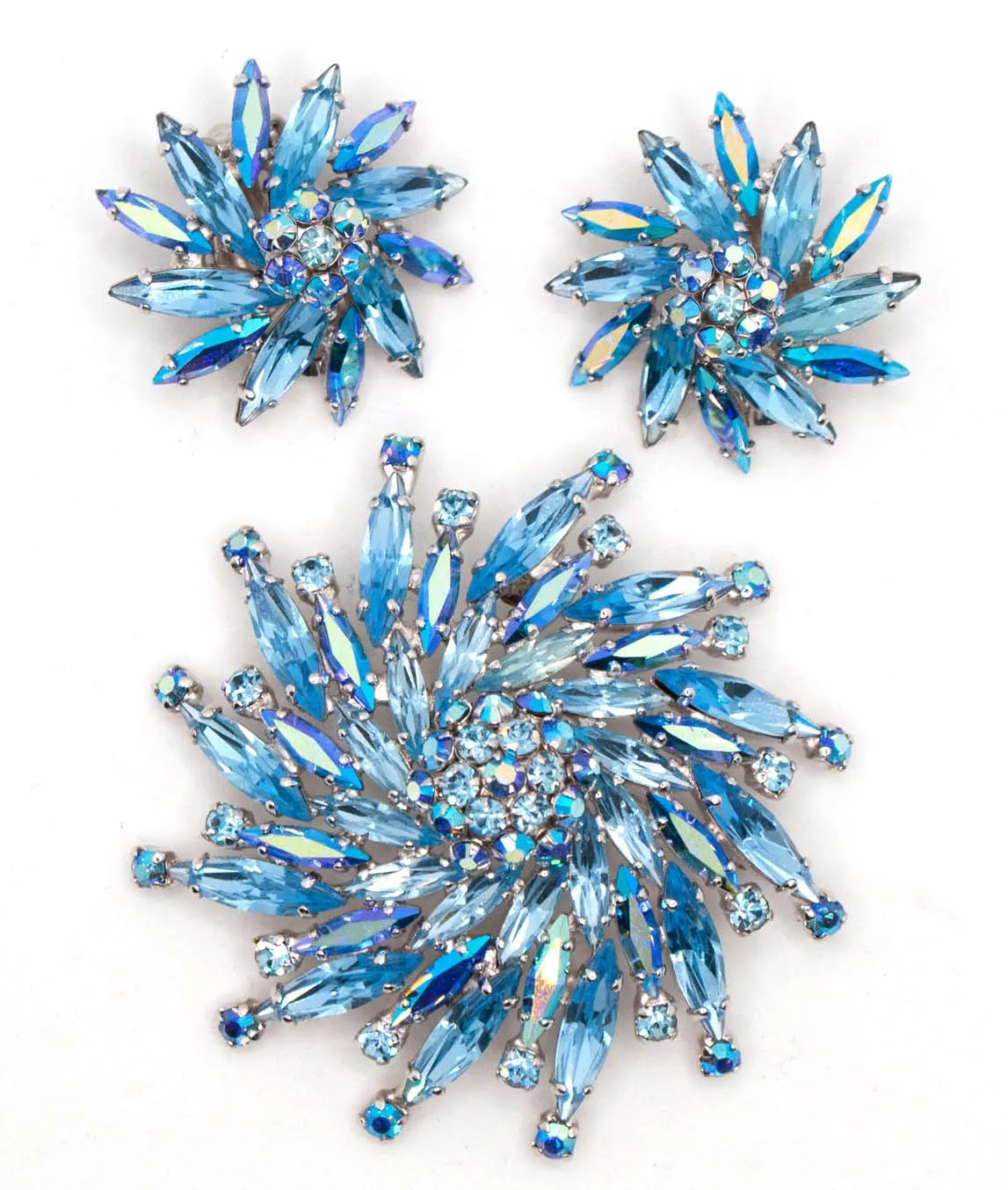 Sherman earrings and brooch in blue Austrian crystals