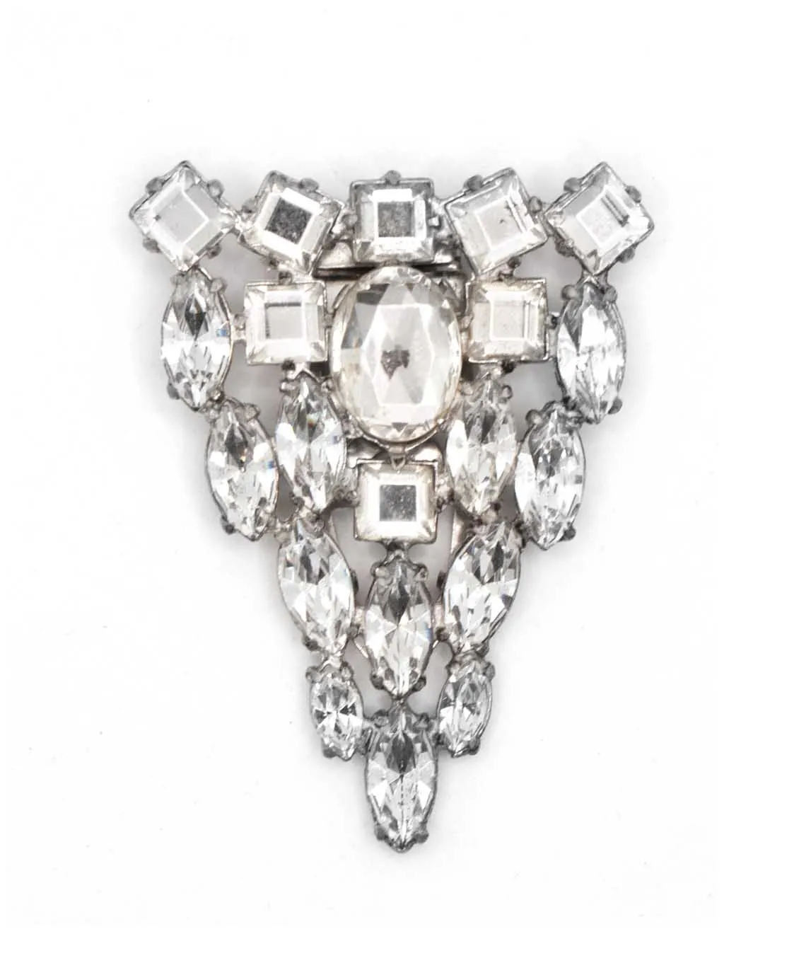 Large shield shaped dress clip with clear crystals