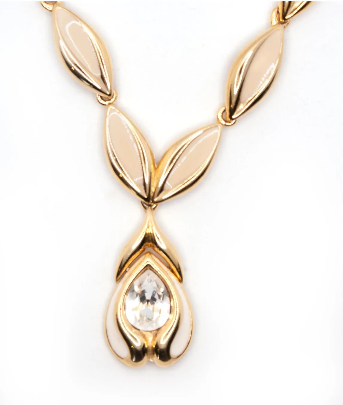 Enamel necklace with clear stone pendant