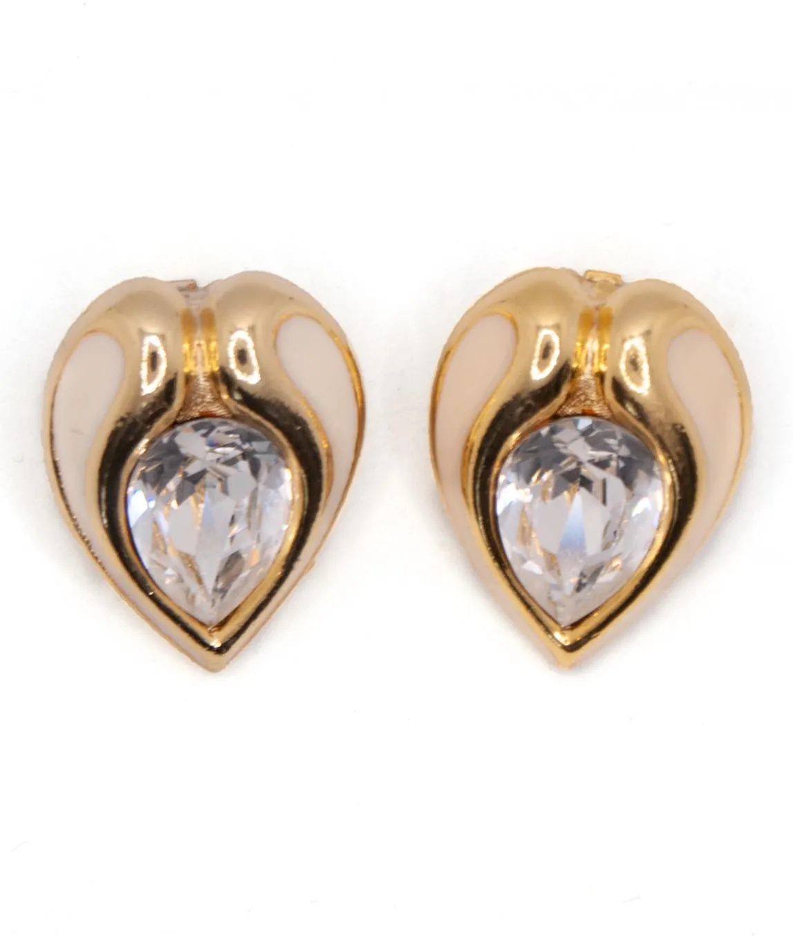 1980s clip earrings in rounded heart shape enamel in gold tone setting