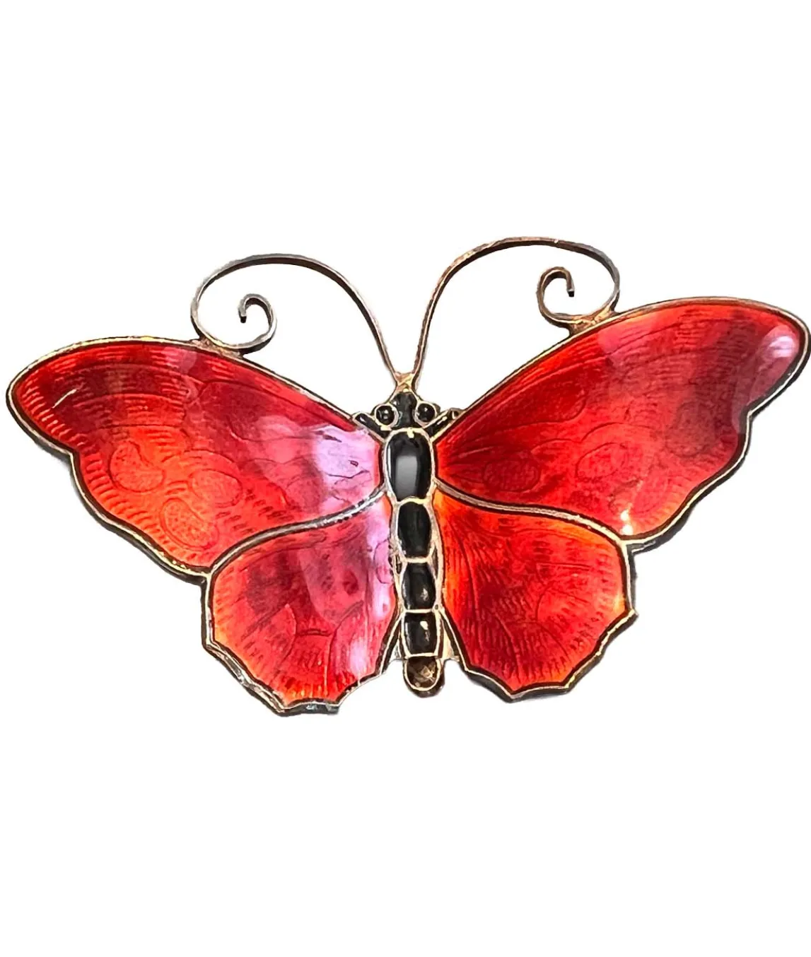David Andersen Norway Large Enamel Butterfly Brooch Pin Red and Black