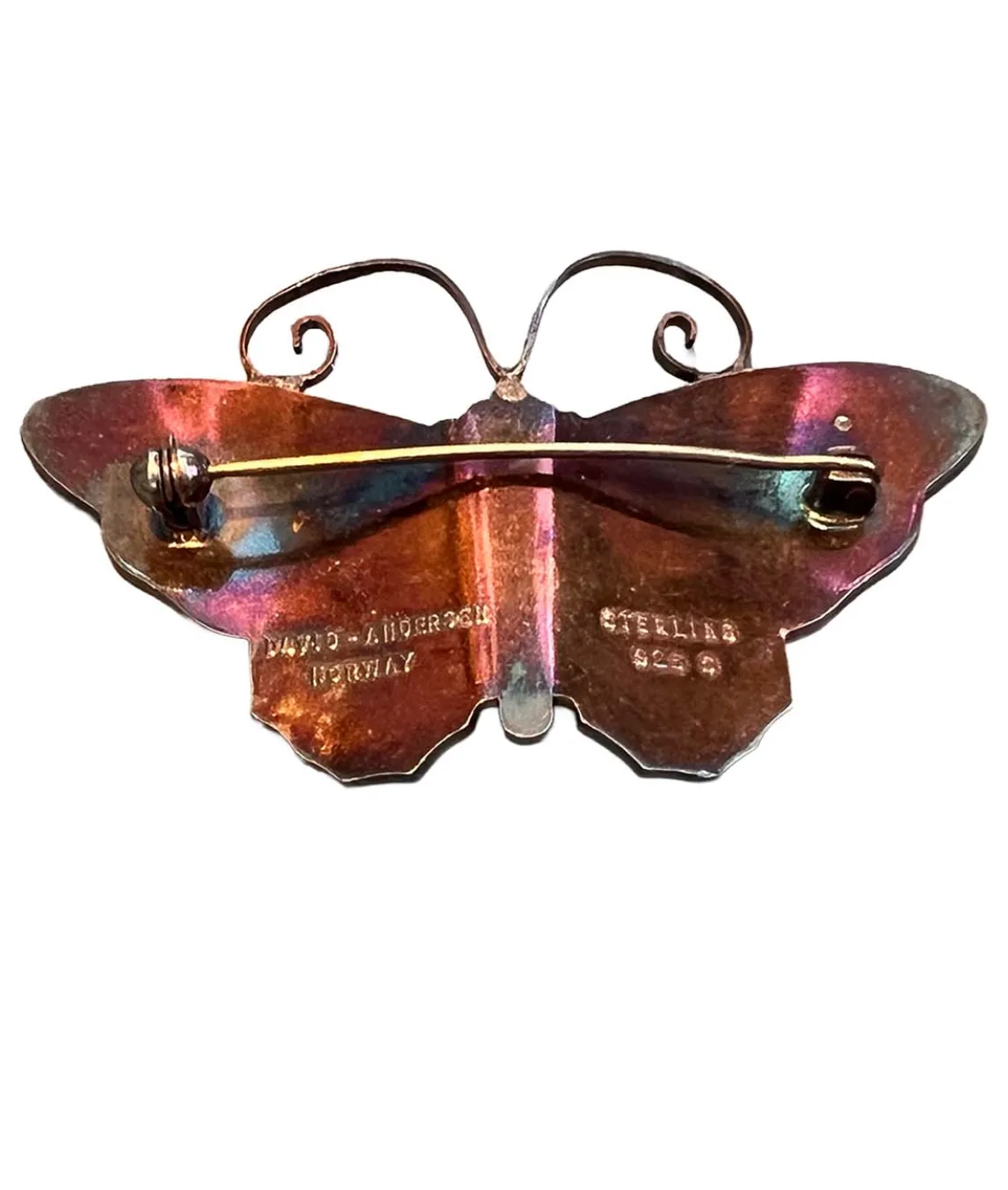Back of David Andersen butterfly brooch stamped Sterling 925 S David Andersen Norway