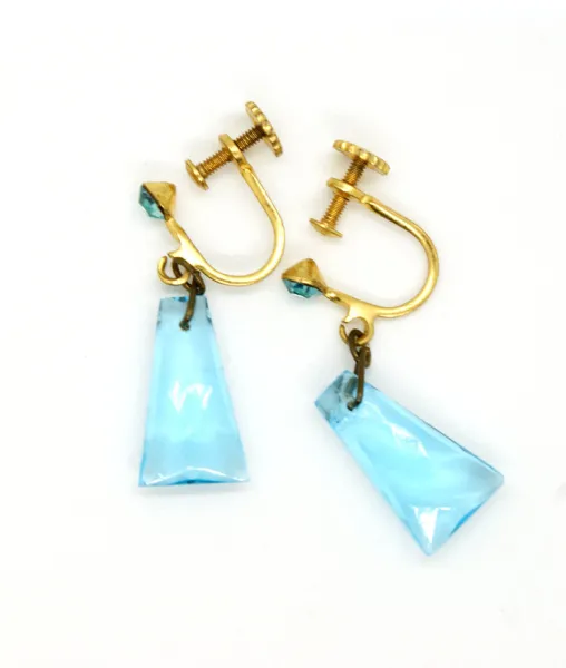 Vintage 1950s Blue Glass Screw Back Earrings