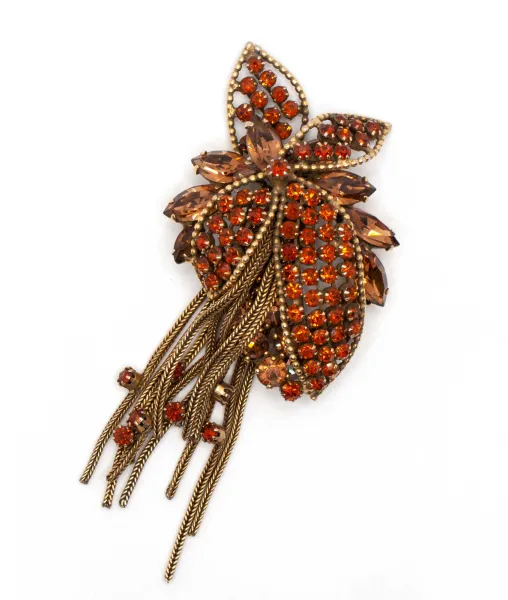 Large Vendôme Floral Brooch Amber Coloured Crystals