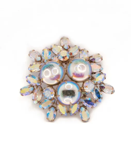 Vintage Sherman Crystal Brooch Snowflake Shaped