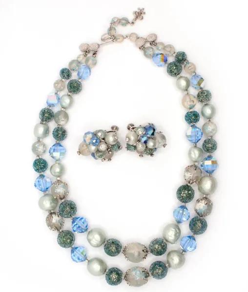 Vendôme Necklace and Earrings Demi Parure Blue and Aqua