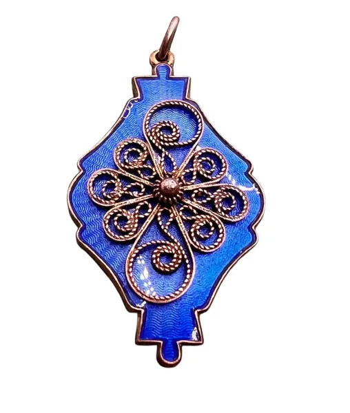 Midcentury Ivar T Holth Blue Enamel Pendant