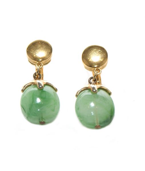 Trifari Crown Green Lucite Earrings