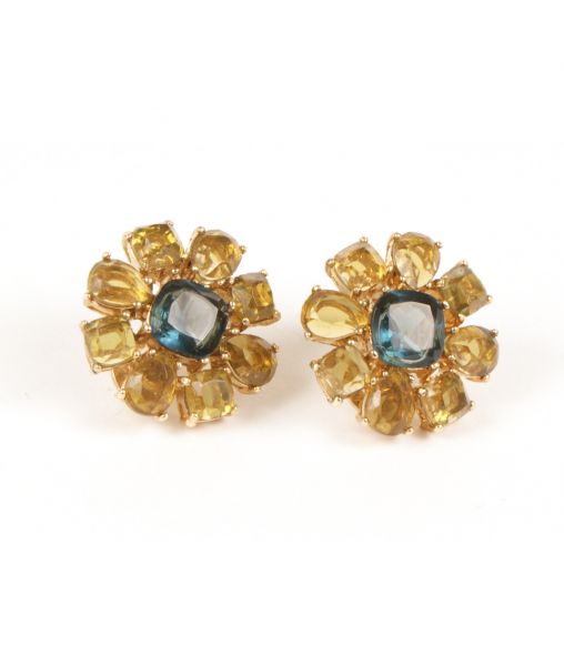 Vintage 1980s Monet Yellow and Blue Flower Earrings